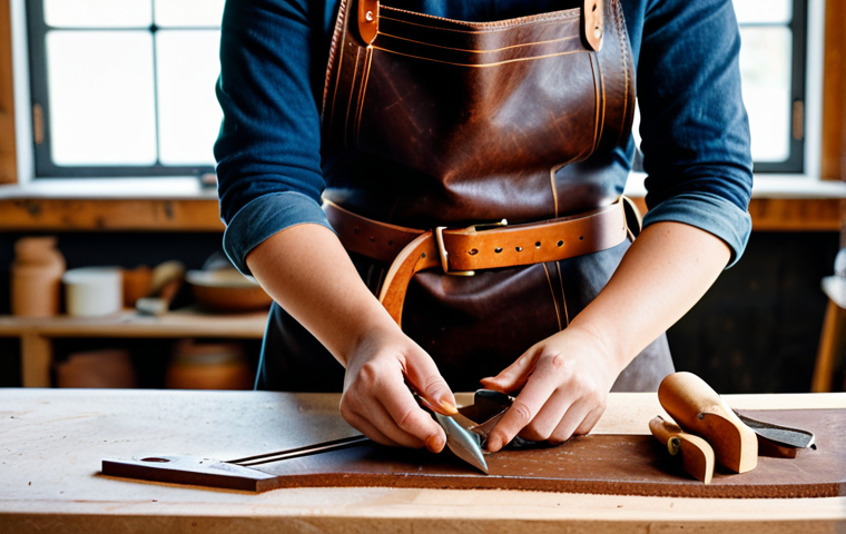 **
"A professional female artisan in a brightly lit workshop, meticulously carving intricate floral designs into a leather belt. She is wearing a practical, fully clothed work outfit, including an apron. The workshop features organized tools and natural light. Safe for work, appropriate content, fully clothed, professional, perfect anatomy, correct proportions, natural pose, well-formed hands, proper finger count, natural body proportions, high quality."
**