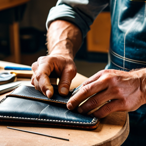 **Prompt:** A craftsman in a brightly lit workshop, carefully stitching a leather wallet. Tools are neatly arranged on the workbench. The craftsman is fully clothed in appropriate attire. The scene is safe for work, showcasing the professional environment. Perfect anatomy, correct proportions, well-formed hands, natural pose, high quality.